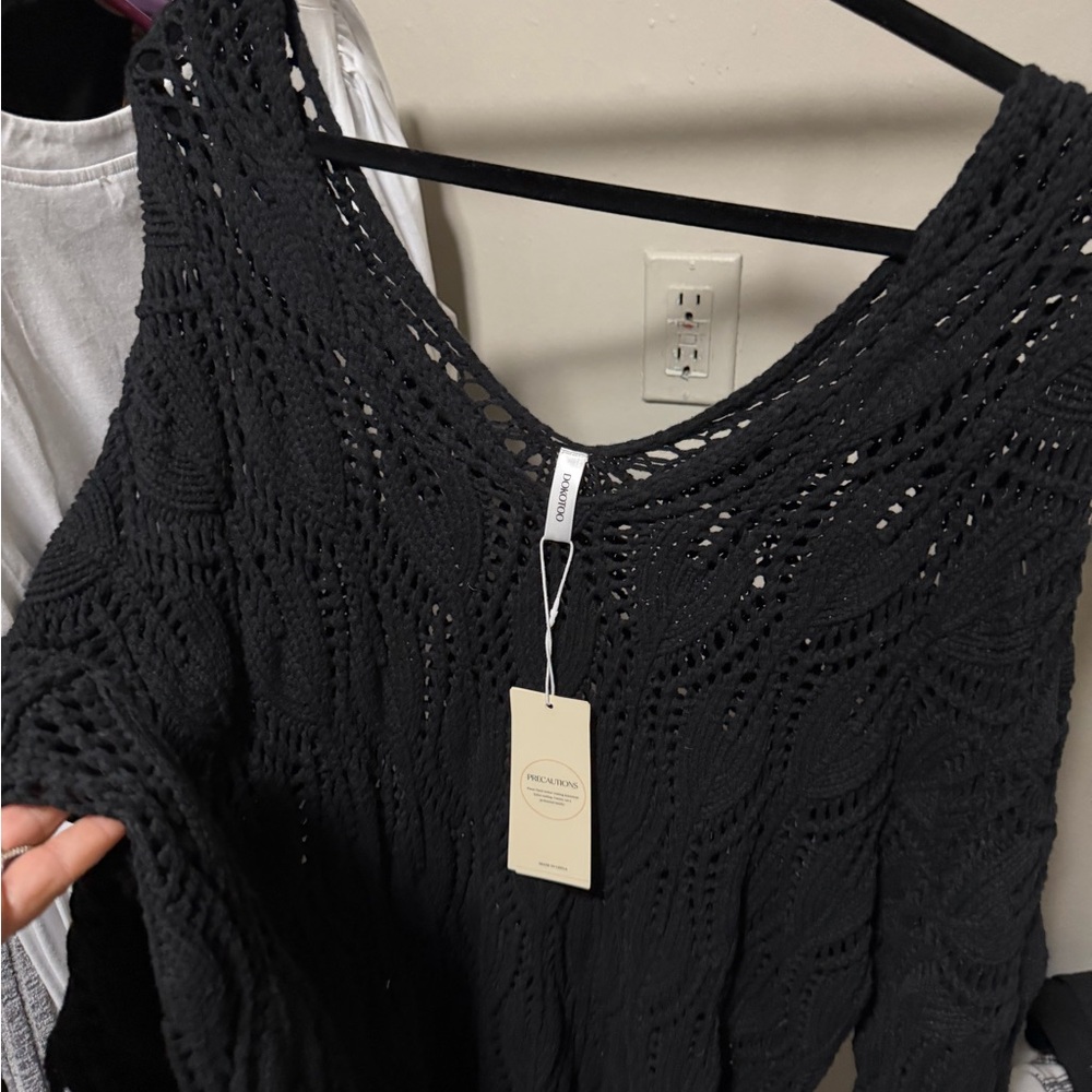 NWT**Black Open-Knit Sweater with Tag
